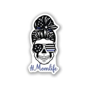 #MOMLIFE-MESSY BUNS-POLICE OFFICER-Skull Thin Blue Line Back The Blue Boy, GIRL, WOMAN, DAD-AMERICAN FLAG-SUNGLASSES-VINIL DECALQUE ADESIVO - CARRO, CAMINHÃO, VAN, SUV, Janela, Parede, Copo, (Discos de Vinil)