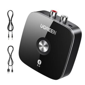 UGREEN Bateria integrada com adaptador auxiliar Bluetooth, suporta dois pares de receptores Bluetooth 5.3 para receptor estéreo antigo, adaptador de receptor de áudio Bluetooth de canal duplo RCA de (Equipamentos)