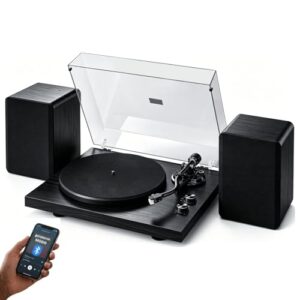 VEDO Toca-Discos Bluetooth, Bluetooth 5.0, Com 2 3D Alto-Falantes Estéreo Integrados, 2 Velocidades (33/45RPM), Madeira Design de Moda, Para Vinil, Graves Potentes, Escolha dos Amantes Música (Equipamentos)