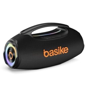 Basike Caixa de Som Bluetooth Portátil 80W RMS (Pico 120W), TWS Estéreo, Modos EQ, Luzes RGB, IPX6 Resistente à Água, Bateria 8000mAh, para Home Theater, Festa e Uso Externo – Preto (Equipamentos)