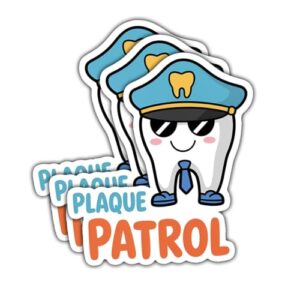 Adesivos dentários de patrulha de placa, adesivos engraçados de higiene de policiamento dental para dentista, higienista, assistente dentário, estudantes, adolescentes, adultos, vinil para laptop (Discos de Vinil)