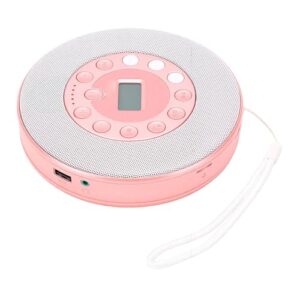 Diyeeni Leitor de CD Portátil Com Alto-falante, Microfone Embutido, Bateria Recarregável de 2.000 MAh, Anti-salto, Reprodução de Memória, Gravação de CD Em Unidade USB, Bluetooth, (Rósea) (Equipamentos)