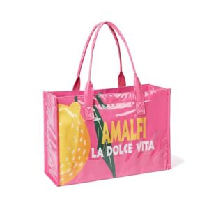 COSHAYSOO Bolsa feminina de PVC grande transparente de papel kraft para praia, bolsa de ombro de vinil, bolsa de ombro para férias de verão, Amalfi La Dolce Vita, Large (Discos de Vinil)
