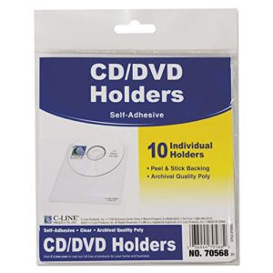 C-Line Suporte para CD autoadesivo, 13 x 13 cm, transparente, 10 por pacote (70568) (CDs)