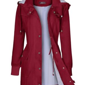 Bloggerlove Casaco de chuva feminino corta-vento impermeável leve com capuz ao ar livre P-GGG, Vinho tinto, M (Vinhos)