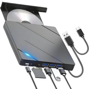 Gravador de DVD Externo 8-em-1, Gravador e Leitor de CD DVD Externo USB 3.0 – Drive Portátil para Notebook, PC e Laptop (CDs)