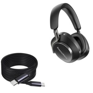 BoxWave Cabo compatível com Bowers & Wilkins Px8 - Cabo DirectSync PD (3 m) - USB-C para USB-C (100W), cabo longo de liga de nylon trançado PD de 3 m - preto (Equipamentos)