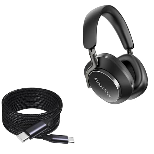 BoxWave Cabo compatível com Bowers & Wilkins Px8 - Cabo DirectSync PD (3 m) - USB-C para USB-C (100W), cabo longo de liga de nylon trançado PD de 3 m - preto (Equipamentos)