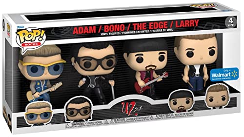Funko Pop! Rocks: U2 – Zoo TV – Adam/Bono/The Edge/Larry – Pacote com 4 bonecos de vinil (Discos de Vinil)