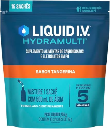Liquid IV Hydramulti, Mistura de Eletrólitos em Pó Para Hidratação Rápida, 16 Sachês de 16g Cada, Sabor Tangerina (Equipamentos)