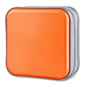 Siveit Estojo de CD/DVD com capacidade 40 compartimentos portáteis com zíper para CD carteira de plástico rígido DVDs organizador de fichário para carro em casa escritório viagem (capacidade 40, laranja) (CDs)