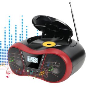 Boombox Portátil com CD Player, Rádio AM/FM Estéreo e Bluetooth – Toca CD/CD-R/CD-RW, USB, Funciona com Pilhas – Mini System para Casa, Praia e Festas (Equipamentos)