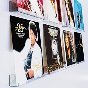 ILYXY Porta-discos de vinil de acrílico transparente – Pacote com 8 prateleiras de montagem na parede de 30 cm, molduras de exibição de álbum para discos LP, rack decorativo para colecionadores e (Discos de Vinil)