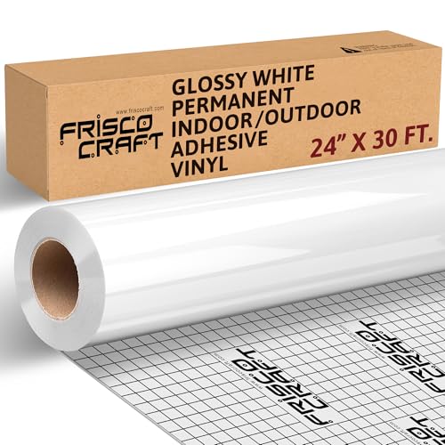 Frisco Craft Vinil branco brilhante permanente - rolo de vinil branco - vinil permanente para ambientes externos, resistente à água e ao clima com suporte siliconizado - vinil adesivo, branco (Discos de Vinil)
