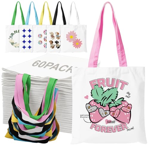 Pacote com 60 sacolas de lona a granel 33 x 38 cm de sublimação em branco com alças para artesanato faça você mesmo, vinil de transferência de calor, presentes personalizados para mulheres e homens (Discos de Vinil)