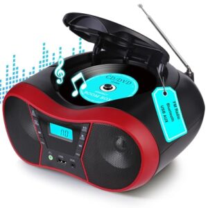 M-Amazup Leitor de CD portátil, leitor de CD portátil Boombox para casa, rádio leitor de CD estéreo com AUX/USB/FM/Bluetooth, CA/bateria, temporizador de sono, caixa de som com presente Bluetooth para (CDs)