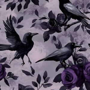 Papel de parede Black Crow Bird Peel and Stick, Vintage Purple Rose Floral Contact Paper, Dark Goth Witchy Papel de parede autoadesivo removível à prova d'água para prateleiras de quarto armário (Discos de Vinil)