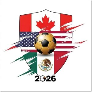 eDesign Adesivo de vinil com escudo da Copa do Mundo do México Canadá EUA 2026 - 12 cm - Adesivo de vinil premium à prova d'água para carros, caminhões, laptops, garrafas de água e mais - à prova de (Discos de Vinil)