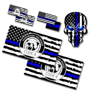 Adesivo Code 4 Police, Thin Blue Line, Adesivos de Apoio à Polícia - Decalque de Linha Azul Fina Bandeira Americana para Carros, Caminhões, Janelas, Laptops (7 peças) (Discos de Vinil)