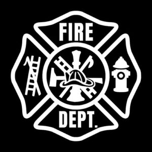Adesivo de vinil NOK com logotipo do Departamento de Bombeiros |Carros Caminhões Vans Paredes Laptop|Branco|13,16 x 13,18 cm|NOK1330 (Discos de Vinil)