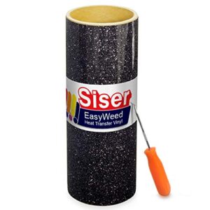Rolo de vinil para transferência de calor com glitter Siser, rolo de 1,52 m x 25,4 cm, incluindo ferramenta de descascamento de aço inoxidável, Preto, 3ft x 15", 1 (Discos de Vinil)