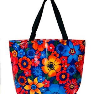 Bolsa de vinil Alux Oilcloth – Bolsas de mão disponíveis em uma variedade de cores – Resistente à água, bolsa de praia limpa – Sacolas para compras, bolsa de fraldas ou viagem (London Blue/Gingham (Discos de Vinil)