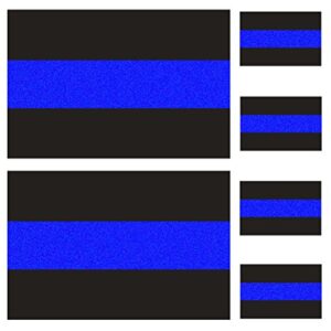 Adesivos de para-choque Refletive Police Thin Blue Line (2 unidades, 10 x 6 cm) e adesivos de placa de licença (pacote com 4, pacotes de 3,8 x 2,5 cm) feixes para carros e caminhões, fita de laptop Honoring Police Law Enforcing de vinil (Discos de Vinil)