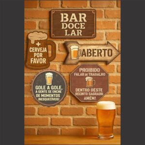 Kit 5 Placas em MDF Frases Churrasco Bar Boteco Cerveja - Material MDF 3mm - Tamanhos Variados 17x22cm a 29x13cm (Cervejas)