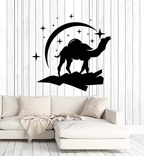 Decalque de parede de vinil oásis lua estrelas camelo deserto beduíno arte adesivos mural grande decoração (g6757) preto (Discos de Vinil)