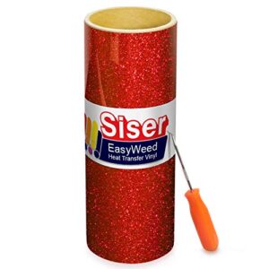 Rolo de vinil Siser Easyweed Glitter Heat Transfer Roll 3 pés x 10 polegadas incluindo ferramenta de descascamento de aço inoxidável, Vermelho, 3ft x 15", 1 (Discos de Vinil)