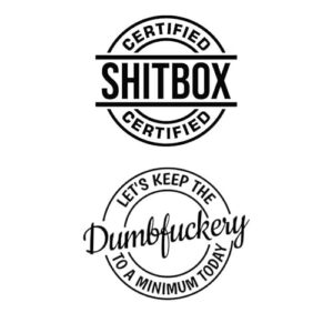 Pacote com 2 adesivos de vinil Shitbox Plus Let's Keep The Dumbfuckery to a Minimum Today - Qualidade premium para carros/caminhões/laptops/skate (preto) (Discos de Vinil)