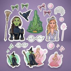 Adesivos Wicked – Pacote de 23 peças de decalque de vinil à prova d'água com personagens icônicos e designs inspirados em magia, presente para fãs da Broadway para laptops, garrafas de água, álbuns de (Discos de Vinil)