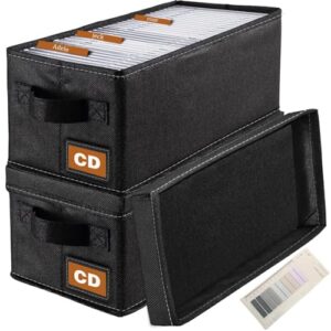 Salajory Caixas de armazenamento de CD – 2 caixas de armazenamento de CD – 36 cm x 16 cm x 14 cm, comporta 34 capas de CD, suporte para CD de mesa ou armário, também pode armazenar brinquedos | Papéis (CDs)