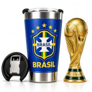 Copo Térmico Brasil 473ml com Abridor Inox Isolamento a Vácuo | Copo Cerveja Copa do Mundo Rumo ao Hexa | Copo Térmico Gelado e Quente (Cervejas)