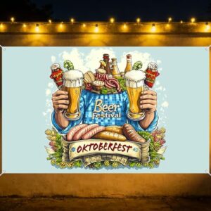Nuxovilar Oktoberfest Banner com tema de cerveja e salsicha poliéster 178 x 109 cm Oktoberfest pano de fundo para festivais de cerveja, reuniões, espaços de festa (Cervejas)