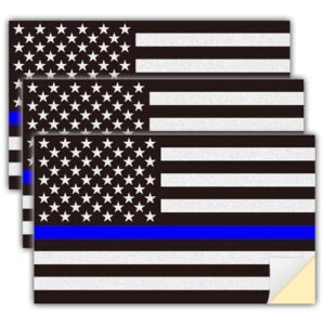 3 adesivos refletivos da bandeira dos EUA, vinil de 12,7 cm x 7,6 cm linha azul fina decalque bandeira americana adesivo para carro, laptop, suporte a polícia e policiais dos EUA (Discos de Vinil)