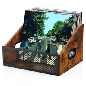 Kesiya Armazenamento de discos de vinil, armazenamento de álbum para suporte de discos de vinil, suporte de vinil de caixa de madeira com divisórias para mais de 60 discos (Equipamentos)
