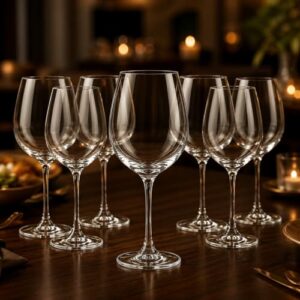Taça de Vinho em Cristal 370ml Kit 6 Unidades Fina Elegante Tipo Bohemia Alta Transparência Premium para Vinho Tinto e Branco (Vinhos)