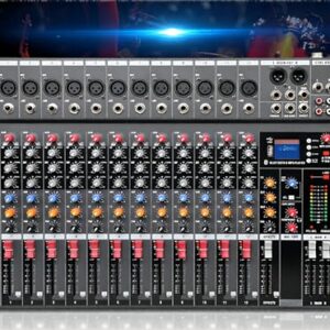 VEDO Mesa de som 12 canal, Small Stage Bluetooth USB MP3, entrada 48V Phantom Power DJ Audio Network Karaoke Mobile Live High Power Mixer Professional 12 Channel Studio Audio Mixer 110V/220V 12 canais (Equipamentos)
