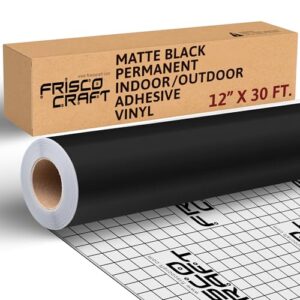 Frisco Craft Vinil permanente preto fosco - rolo de vinil preto - permanente ao ar livre, resistente à água e ao clima com suporte siliconizado - adesivo, fosco (30,5 cm x 9 m) (Discos de Vinil)