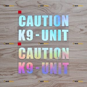 Pacote com 2 adesivos holográficos iridescentes, 15 cm - Caution K9 Unit Words K-9 Police Dog Decalque Adesivo Vinil - para carro barco laptop 05081 (Discos de Vinil)