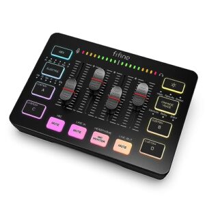 FIFINE Gaming Audio Mixer, Mixer RGB para PC de Streaming com Interface de Microfone XLR, Controle Individual, Botão de Silenciar, Alimentação Phantom 48V, para Podcast/Gravação/Vocal/Voz de Jogo-SC3 (Equipamentos)