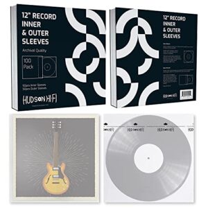 Hudson Hi-Fi 50 ct. Inner Sleeves for Vinyl Records & 50 ct. Vinyl Outer Sleeves - 100 Vinyl Sleeves for Records, Translucent Outer & Inner Sleeves for Vinyl Records, Vinyl Inner Sleeves for LPs (Discos de Vinil)