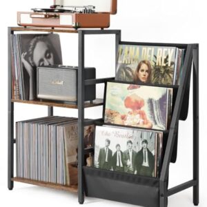 Suporte para toca-discos, suporte giratório com 3 níveis de armazenamento de discos de vinil, mesa para toca-discos comporta até 300 álbuns, mesa de canto para discos de vinil, suporte de disco de vinil para sala de estar e quarto (Discos de Vinil)