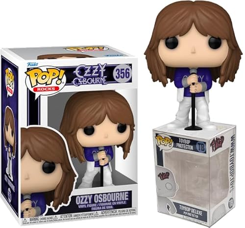 Funko Pop Ozzy Osbourne + protetor: boneco de vinil Pop! Rocks com glitter (conjunto de presente com caixa protetora de colecionador ToyBop) (Discos de Vinil)