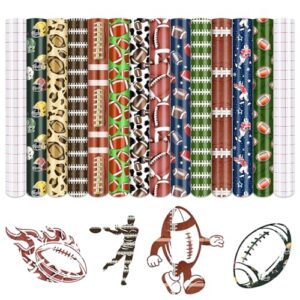 HTVSTD Vinil Permanente de Futebol - 12 Folhas de 30,5 x 25,4 cm, Bolas Marrons Estampadas, Vinil Esportivo Adesivo Permanente, Compatível com Cricut/Silhoutte (Discos de Vinil)