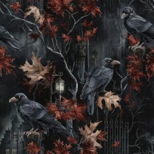 LACHEERY Papel de parede Gothic Raven Peel and Stick Black Crow Wallpaper Moody Birds Leaves Tree Branch Vintage Wall Paper Mural Black Contact Paper para armários gavetas banheiro paredes removível (Discos de Vinil)
