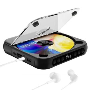 Leitor de CD Portátil Bluetooth Recarregável USB Com Fones de Ouvido, Leitor de CD Compacto Anti-salto à Prova de Choque para CD-R CD-RW MP3 WMA (Preto) (Equipamentos)