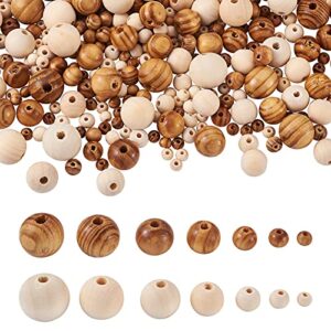 Craftdady 1010 peças de contas redondas de madeira natural, 7 tamanhos, bola de madeira polida, contas soltas para joias, pulseira, colar, artesanato, decoração de festa em casa (CDs)