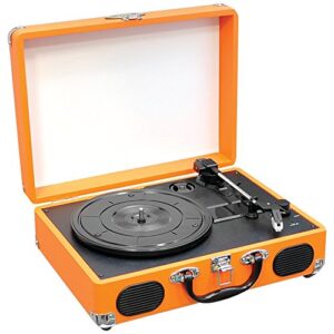Toca-discos Pyle retrô com conexão USB-to-PC com bateria recarregável integrada, Laranja (Equipamentos)